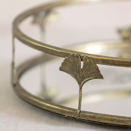 “Gingko” railed mirrored tray – brass effect