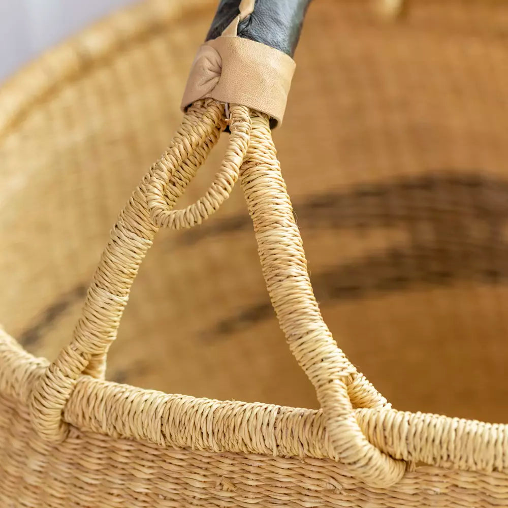 Leather Handled Gatherer Basket with Kite Design