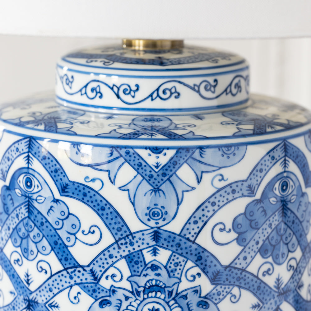 Ruban Blue and White Lamp with Shade