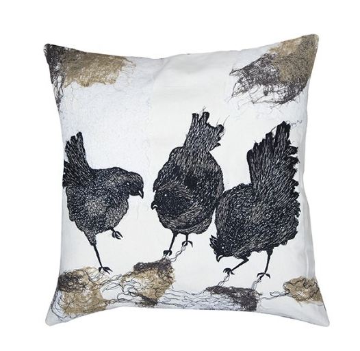Pecking Order Cotton Embroidered Cushion