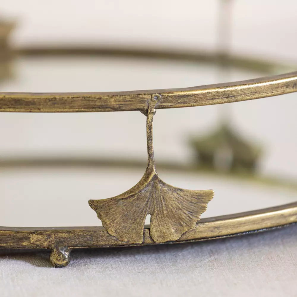 “Gingko” railed mirrored tray – brass effect