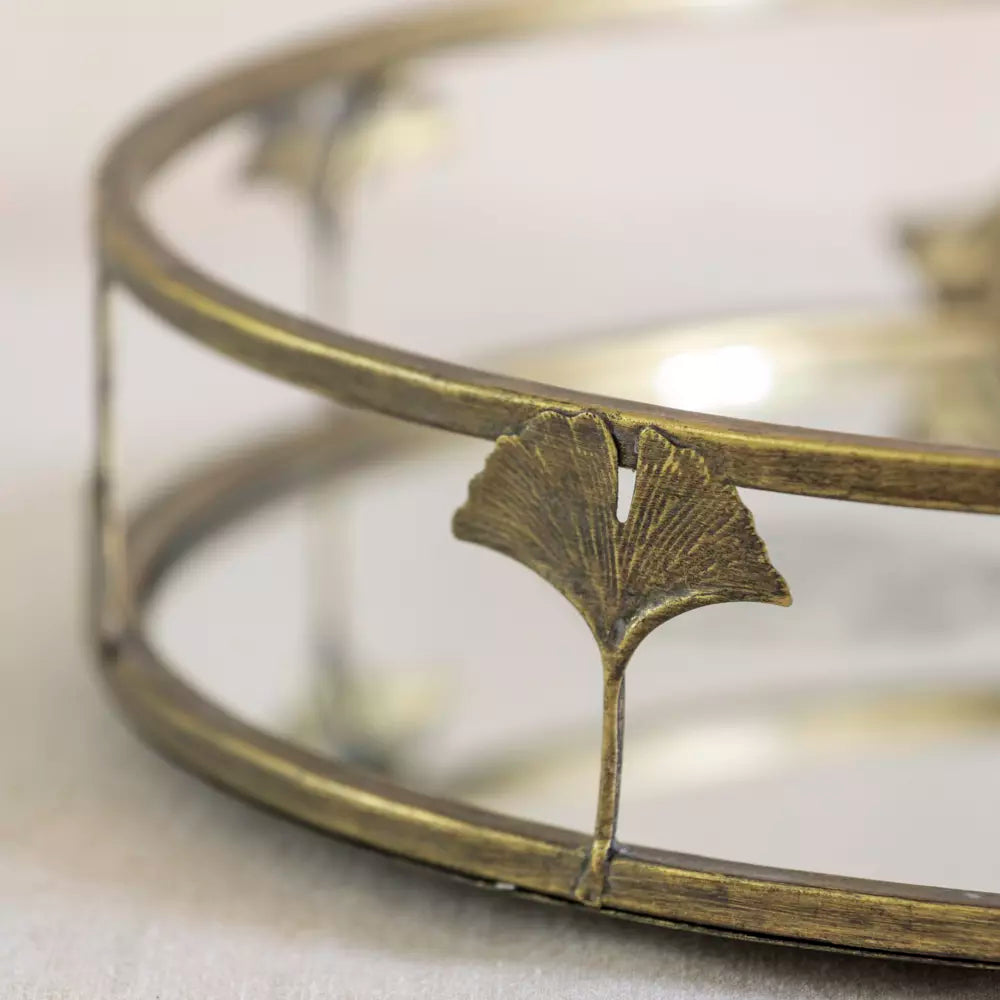 “Gingko” railed mirrored tray – brass effect