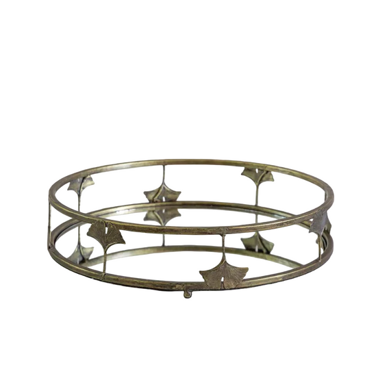 “Gingko” railed mirrored tray – brass effect