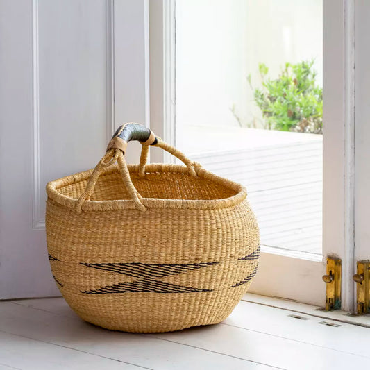 Leather Handled Gatherer Basket with Kite Design