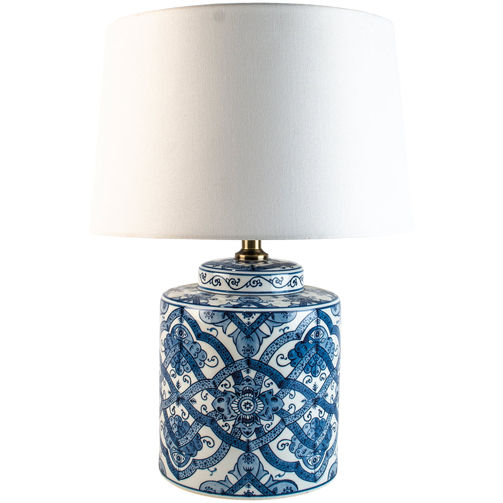 Ruban Blue and White Lamp with Shade