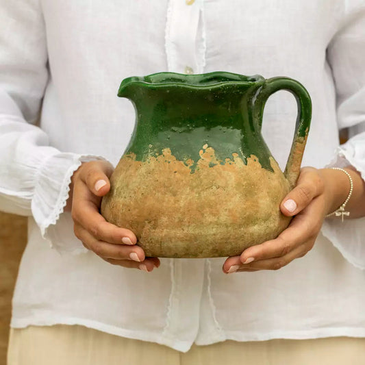 Green Rim Glazed Terracotta Jug